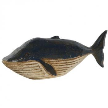 Figura Decorativa Home ESPRIT Blanco Azul Marino Ballena 40 x 7 x 12 cm