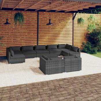 10-Piece Grey Poly Rattan Garden Lounge Set with Cushions