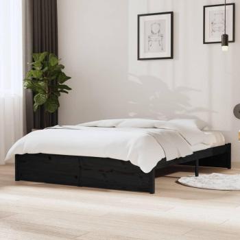Cama doble de madera maciza negra 135x190 cm
