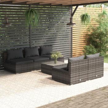 6-Piece Grey Poly Rattan Garden Lounge Set with Cushions