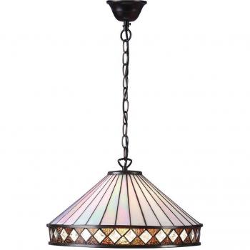 Lámpara Colgante Grande Fargo 1 Luz Bronce Oscuro, Vidrio Tiffany, E27