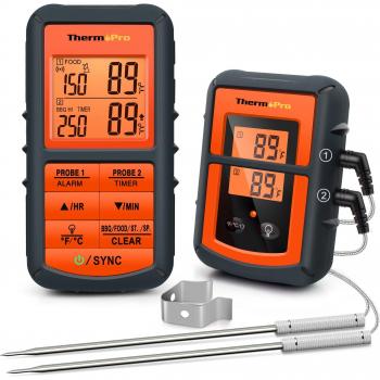 Termómetro de cocina inalámbrico ThermoPro TP08C, control remoto, retroiluminación digital, para horno y carne, con dos sondas y temporizador, alcance 150M
