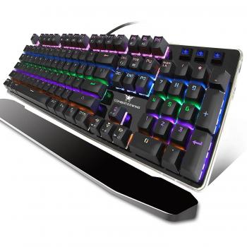 Clavier mécanique Gamer, Iyowin USB Clavier étanche et clavier filaire Clavier ergonomique amovible avec multi-modes Anglais Layout LED Rétro-éclairage RGB 104 Touches Anti-ghosting