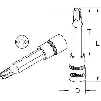 Llave de cubo KS Tools 1/2 Bit-Stecknuss Torx con agujero frontal, larga, TB50