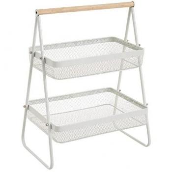 Estantería Blanca con 2 Cestas de Rejilla de Metal - 37x25x50 cm