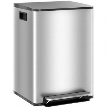 HOMCOM Cubo de Basura de Cocina con 2 Compartimentos 2x20L Papelera de Cocina de Acero Inoxidable con Pedal Tapa de Cierre Suave y Cubo Extraíble para Dormitorio Oficina Sal