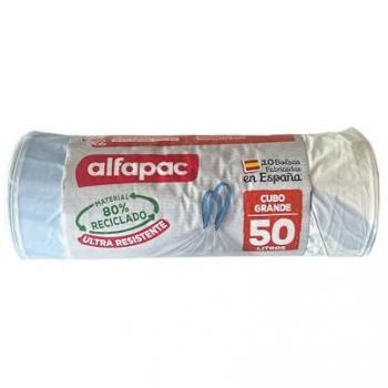 ALFAPAC Bolsas de basura autocierre 10L 45x47cm 15u, 50L 68x75cm 10u, Ultra resistentes, Triple capa, Antigoteo, blancas