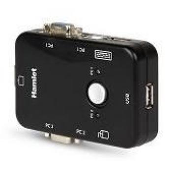 Interruptor KVM Hamlet HNKVM3U - Switch USB 2 Puertos con 3 Puertos VGA y 2 Cables KVM Incluidos