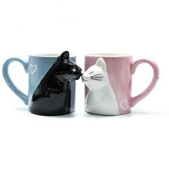 Beso gato Sistema de la taza de los pares del café,Conjunto de taza de cerámica de té divertido único para la novia y el novio, regalo a juego Para Cumpleaños,Aniversario,Boda,Día de San Valentín