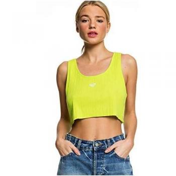 Roxy - Top Crop sin Mangas en Punto Canalé - Mujer - M - Verde