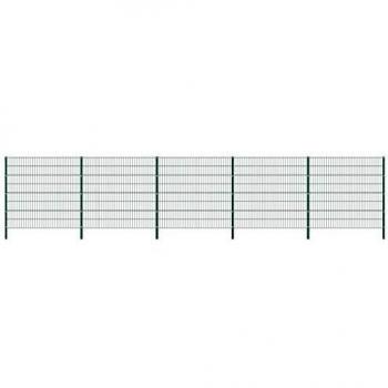 vidaXL Panel de Valla con Postes de Hierro Accesorios de Jardín Ocultación Privacidad Diseño Simple Funcional Resistente Intemperie Verde 8.5x1.6m