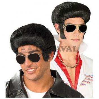 Peluca Rey del Rock Adulto Negra Estilo Años 50 Con Patillas Envase Caja Guirca 4855