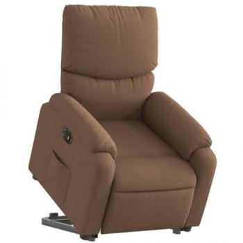 Sillón eléctrico reclinable elevable de tela marrón, con respaldo y reposabrazos, tipo sillón orejero de relax para ver TV, asiento ajustable