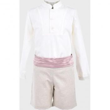 Conjunto de bebé niño de camisa y bermuda de algodón color rosa