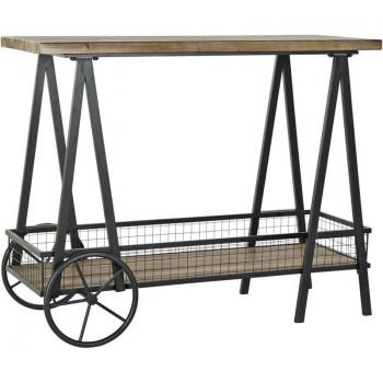 Consola de Metal y Abeto con Ruedas Naturales 100x45x81 cm - Fijalo