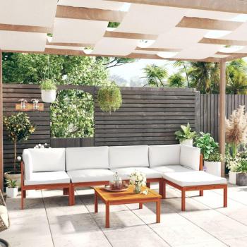 6-Piece Cream Cushioned Acacia Wood Garden Lounge Set