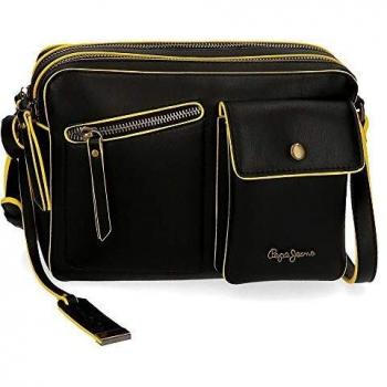 Pepe Jeans Zoe Bandolera Dos Compartimentos Negro 25x18x6,5 cms Piel Sintética