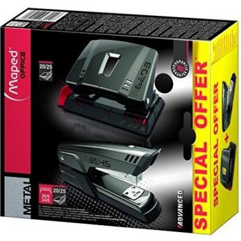 Maped Advanced Metal Stapling Kit - Half Strip Stapler + 2-Hole Punch, 20/25 Sheets Capacity