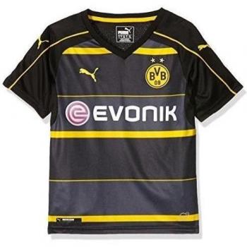 Puma - Camiseta de visitante del BVB, infantil, Trikot BVB Away Replica Shirt with Sponsor Logo, schwarz - Black/Cyber Yellow, EU: 158