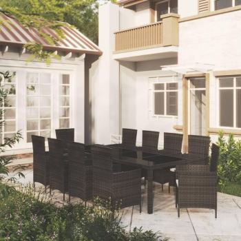 11-Piece Black Poly Rattan Outdoor Dining Set with Cushions