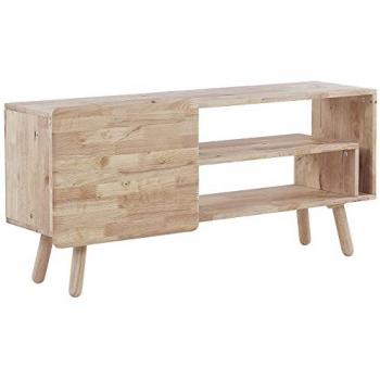 Mueble de TV de Madera de Caucho Clara con 1 Puerta y 2 Estantes, Almacenaje Retro Escandinavo para Sala de Estar