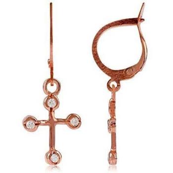 Córdoba Jewels | Pendientes en plata de ley 925 bañada en oro rosa con zirconita con diseño Aritos Cruz Zirconium Rose Gold