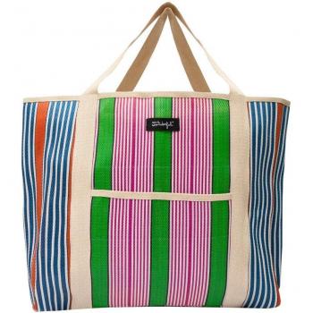 Bolsa estampada rayas Mr. Wonderful - Verde y morado, 42x38x42 Cms