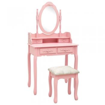vidaXL Juego de tocador y taburete madera paulownia rosa 75x69x140 cm