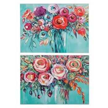 Set de 2 Lienzos Flores Pintados a Mano 70x3x50 cm - Agrega Estilo y Personalidad