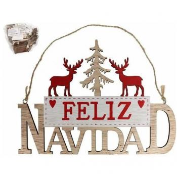 Cartel Feliz Navidad con Decoración de Renos de 20x14 cm