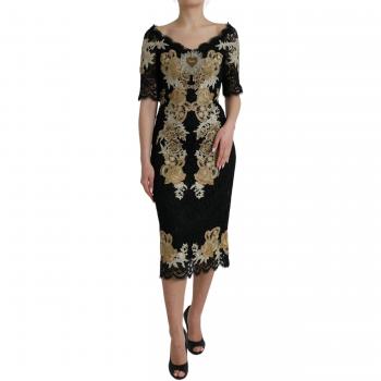 Dolce & Gabbana Black Floral Lace Cotton Sheath Midi Dress - IT42|M