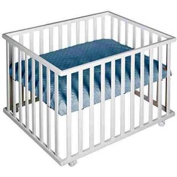 Parque Infantil Roba Style 75 x 100 cm Blanco con Tapis Azul Claro, hasta 15 kg, Móvil con Ruedas