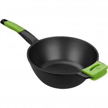 BRA Prior - Sartén Wok de Aluminio Fundido con Mango, Antiadherente Teflón, Apta para Inducción, Diámetro Superior 28 cm