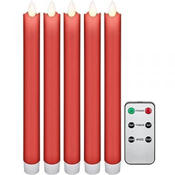 Set de 5 velas LED rojas de cera auténtica con control remoto
