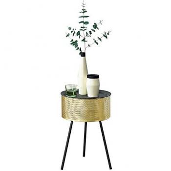 Mesa de Centro Gällivare Redonda con Tapa Extraíble y Almacenamiento, 50 x Ø 35 cm, Metal Negro y Dorado