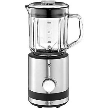 WMF Kitchenminis - Batidora de vaso 400 W,0.8 litros, 6 cuchillas, recipiente de vidrio, acabado de acero inoxidable cromargan mate, 5 velocidades, negro/transparente