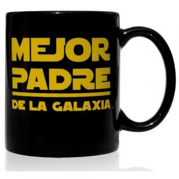 Taza mug desayuno de cerámica negra 32 cl. Modelo Mejor Padre de la Galaxia