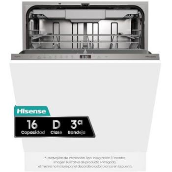 Lavavajillas Integrable Hisense HV16D5, 60 cm, 16 Servicios, Tercera Bandeja, Clase D, Media Carga, Blanco