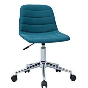 Silla de escritorio moderna de tejido azul petróleo y acero cromado SAURY