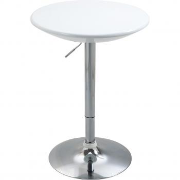 Mesa de Bar Regulable en Altura Giratoria 360º con Base Redonda, Mesa Alta de Acero Moderna para Cocina Comedor Cafetería, Dimensiones: 61x61x76-97 cm, Color: Blanco