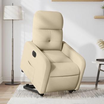 Sillón Eléctrico Reclinable y Elevable de Tela Color Crema con Respaldo y Reposabrazos