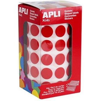 APLI Kids - Rollo de gomets redondos 15,0 mm, color rojo