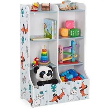 Estantería Infantil Multicolor con Estampados de Perros, 90x59x30 cm, Organizador de Juguetes y Librería de 8 Baldas - Relaxdays