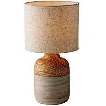 Lámpara de mesa Woody de cerámica con pantalla de tela marfil y base de madera natural, altura 41 cm, tipo de casquillo E27