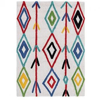 Alfombra Infantil Tribal Blanca y Roja de Algodón Natural 135 x 100 cm