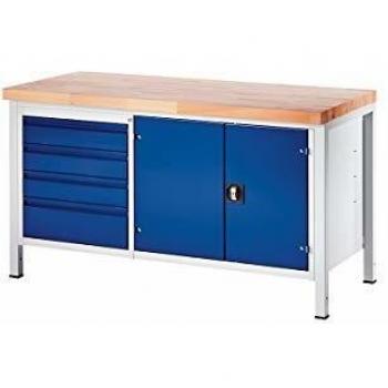 Banco de trabajo modular RAU con 4 cajones y armario de herramientas, dimensiones 900 mm de profundidad y 1500 mm de ancho