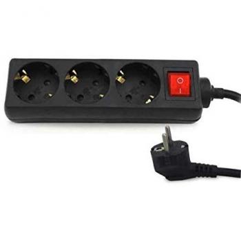 Base Múltiple Negra GSC 3 Enchufes con Interruptor y Cable de 1.5 m