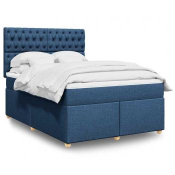 Cama Box Spring con Colchón de Tela Azul 140x190 cm