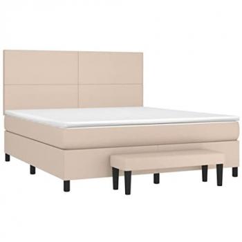 Cama Box Spring con Colchón de Cuero Sintético Capuchino 180x200 cm