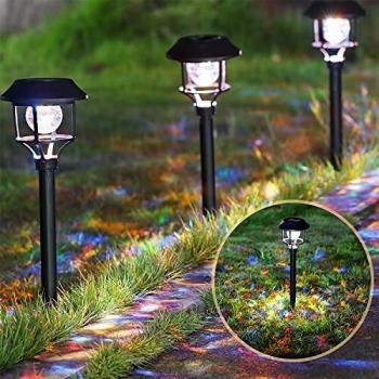 Aigostar Stella - 4 x Lámpara solar para jardín y exteriores, RGB luz de colores, IP44 a prueba de agua. Modo iluminación constante o intermitente. Perfectas para jardín, patios y caminos exteriores